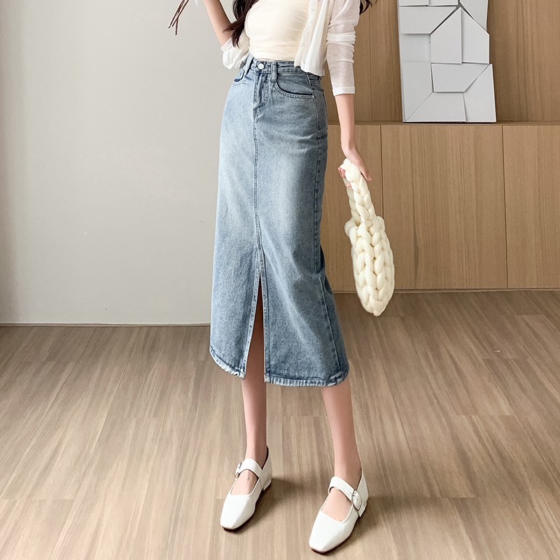 Denim high waist long Casual skirt for women