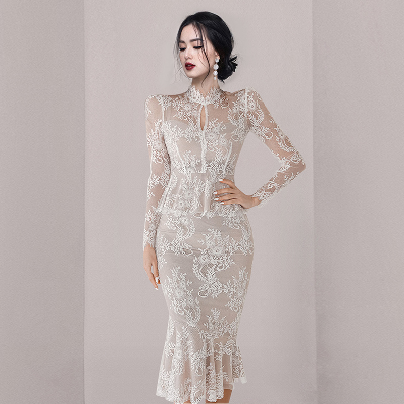 Ladies lace fashion splice hollow spring dress for women