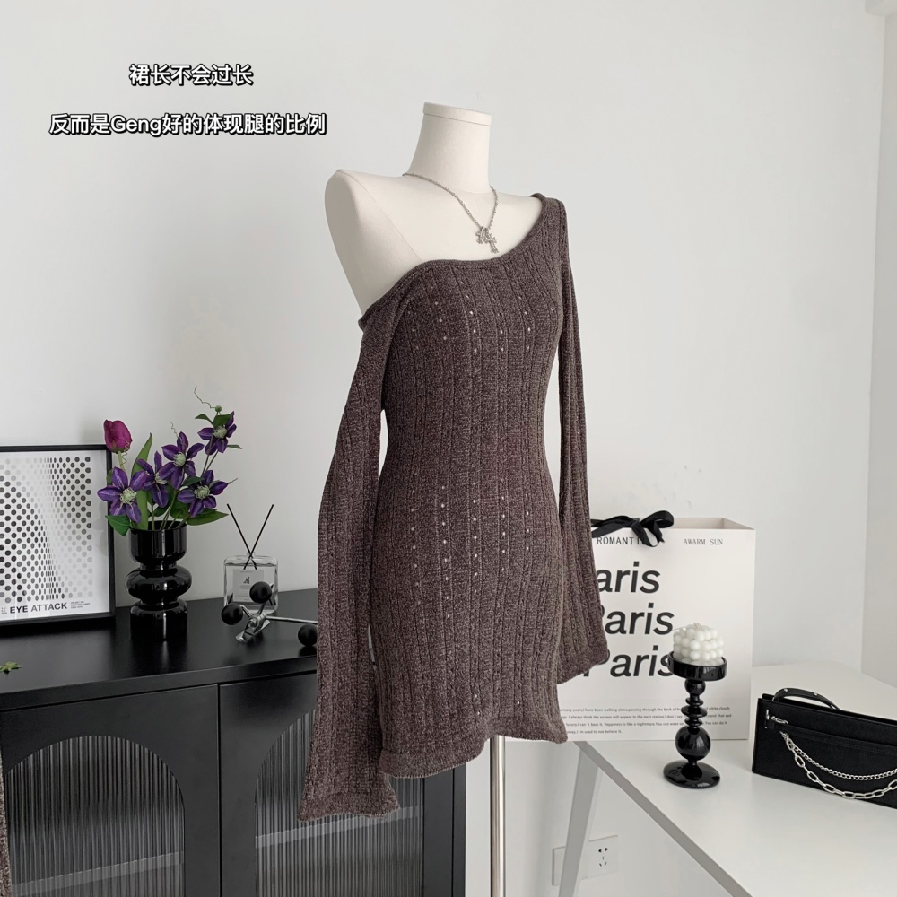 Sexy knitted T-back high waist autumn dress for women