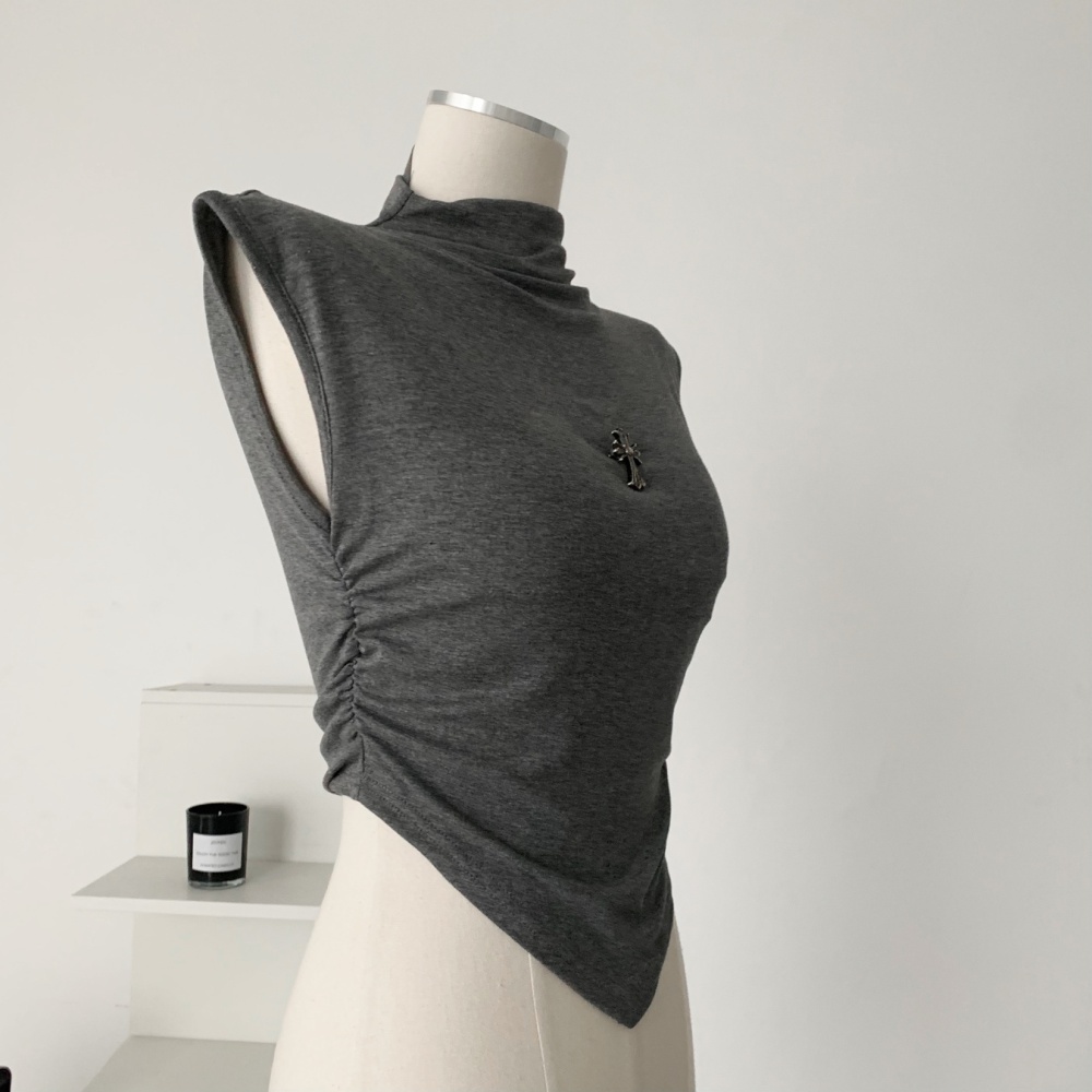 Half high collar slim tops sleeveless T-shirt for women