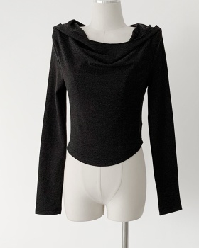 Long sleeve slim hooded knitted corduroy tops
