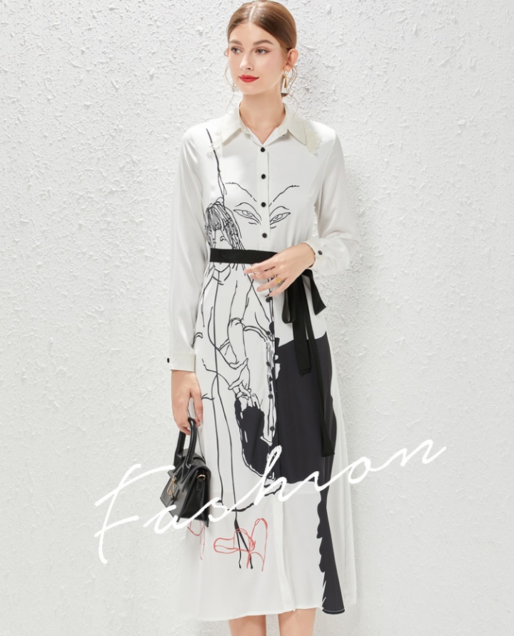 Autumn fashion slim shirt lapel single-breasted long dress