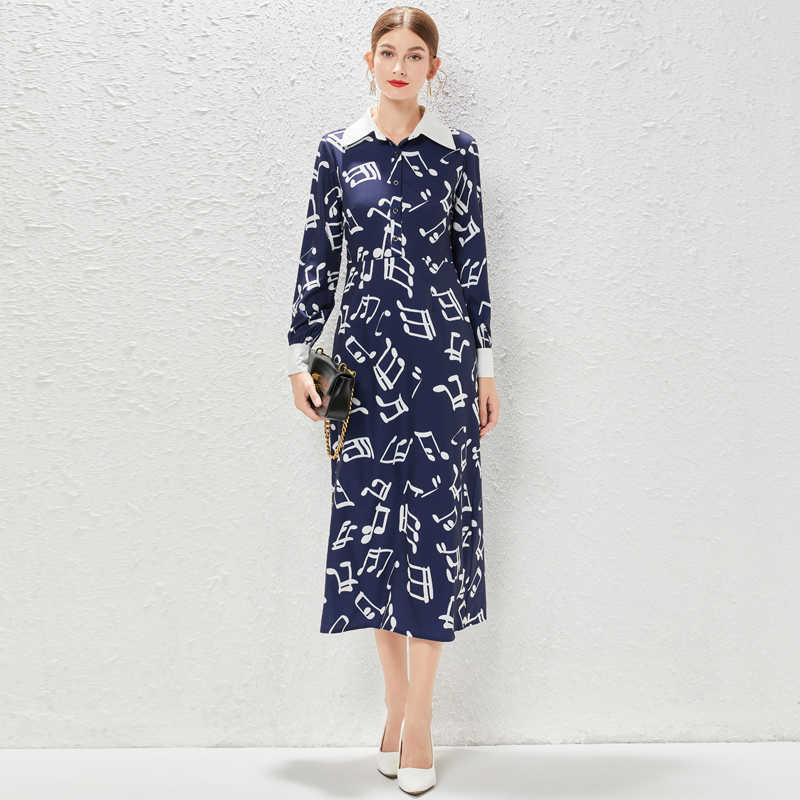 Temperament printing shirt spring lapel dress