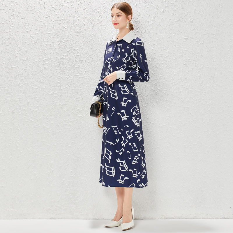 Temperament printing shirt spring lapel dress