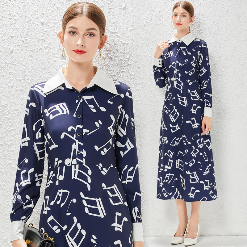 Temperament printing shirt spring lapel dress