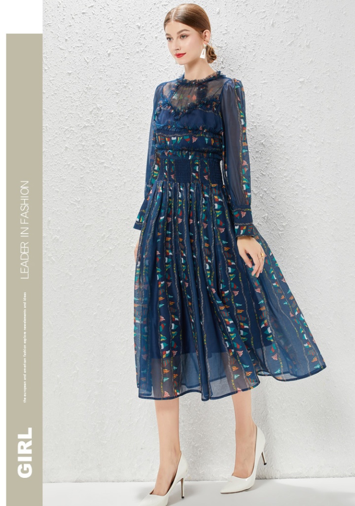 Floral temperament dress France style long dress