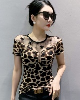 Round neck T-shirt big leopard tops for women