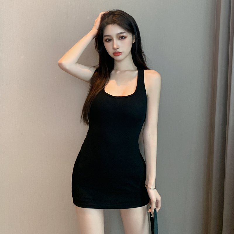 Slim cross halter playful sexy package hip dress