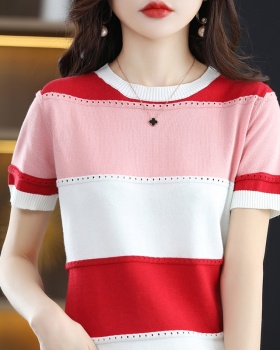 Stripe summer knitted all-match thin tops for women