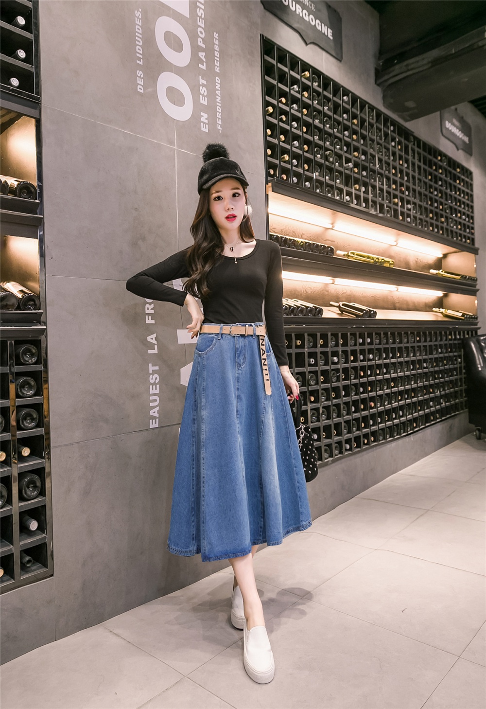 Korean style big skirt long skirt denim slim denim skirt