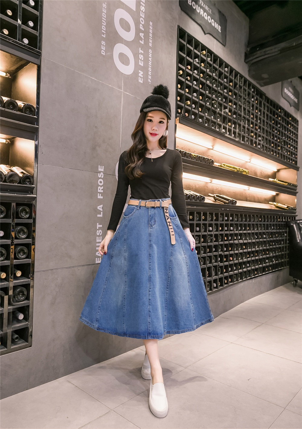 Korean style big skirt long skirt denim slim denim skirt