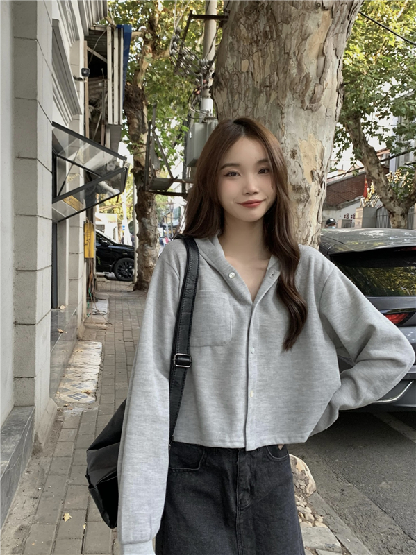 Short Casual slim hoodie complex lazy loose coat for women