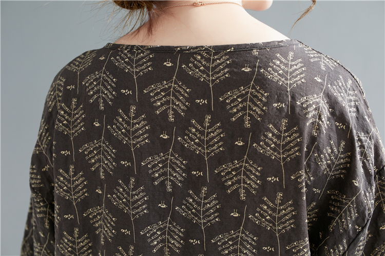 Pullover printing V-neck tops retro art shirts for women