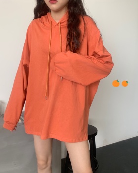 Korean style loose pure all-match long sleeve hooded T-shirt