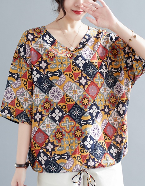 Fashion V-neck shirt drawstring tops for women