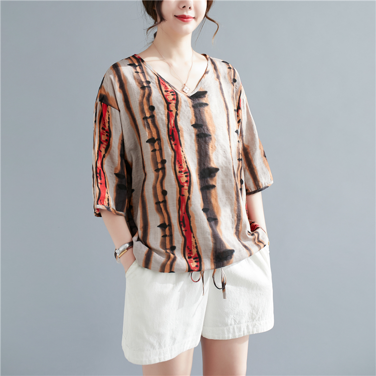 Short sleeve shirt cotton linen T-shirt for women