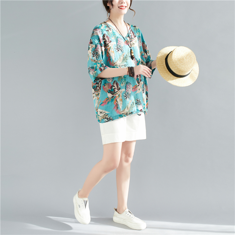 Short sleeve summer retro tops cotton art T-shirt