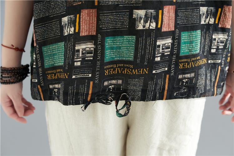Large yard cotton linen tops art short sleeve T-shirt