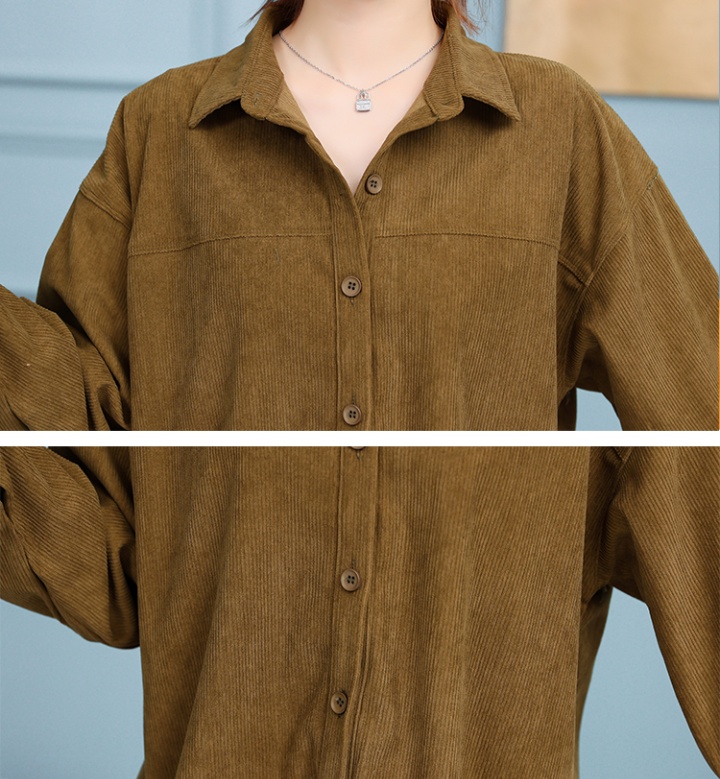 Corduroy long loose shirt Casual spring coat for women