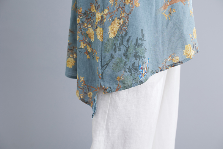 Cstand collar large yard shirt cotton linen tops for women