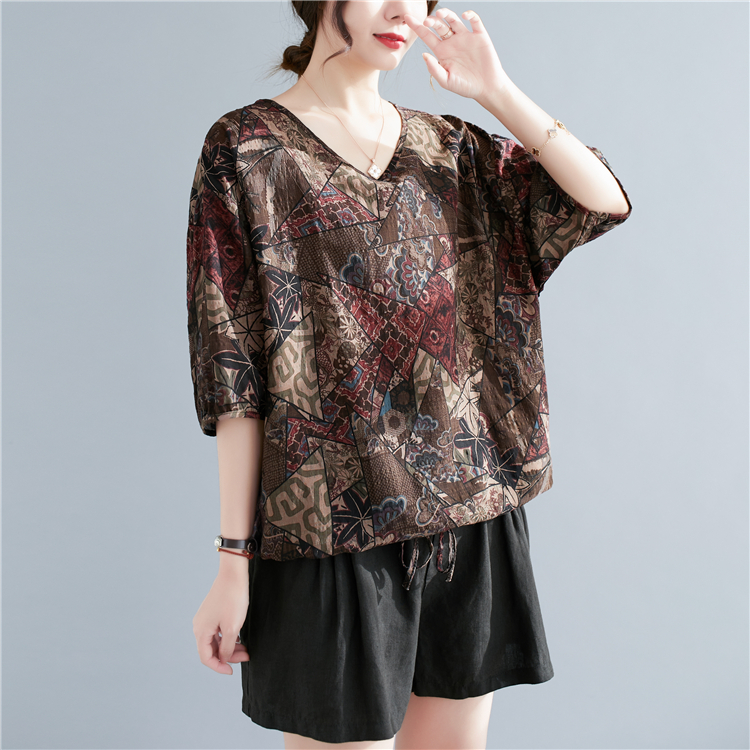 Art Casual V-neck printing personality loose tops