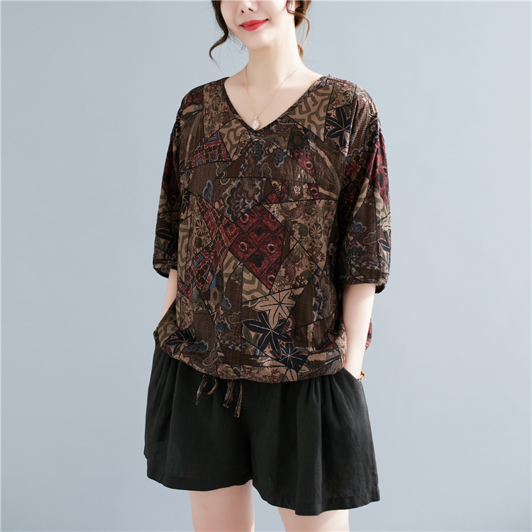Art Casual V-neck printing personality loose tops