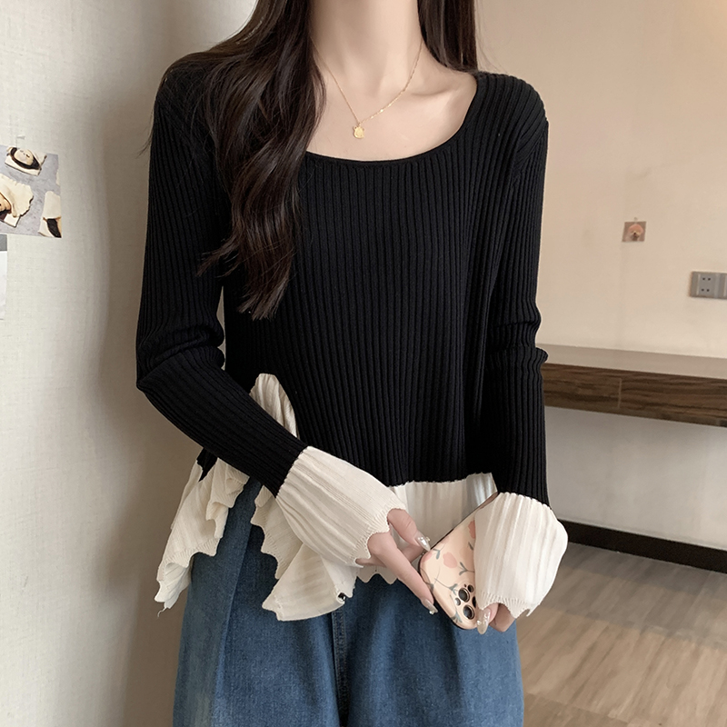 Slim France style mixed colors sweater for women