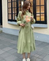 Large yard fat apple-green long sleeve slim bow doll collar dress