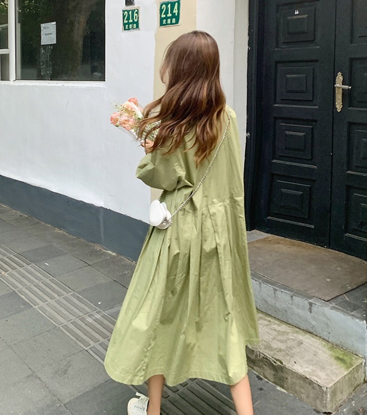 Large yard fat apple-green long sleeve slim bow doll collar dress