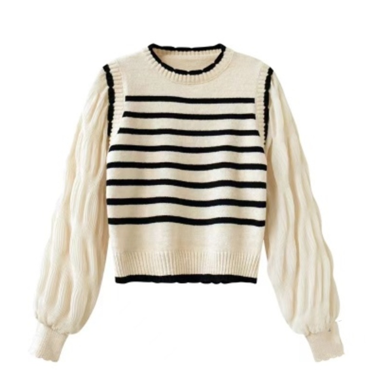 Pseudo-two France style sweater slim tops for women