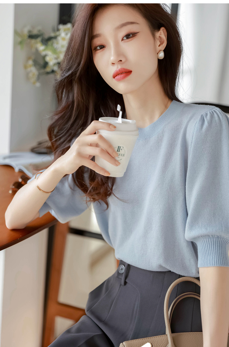 Western style knitted small shirt ice silk tops for women