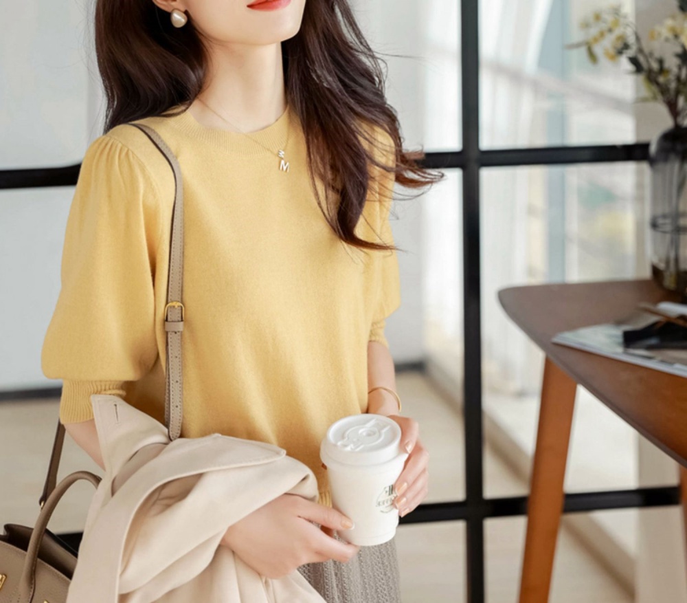 Western style knitted small shirt ice silk tops for women