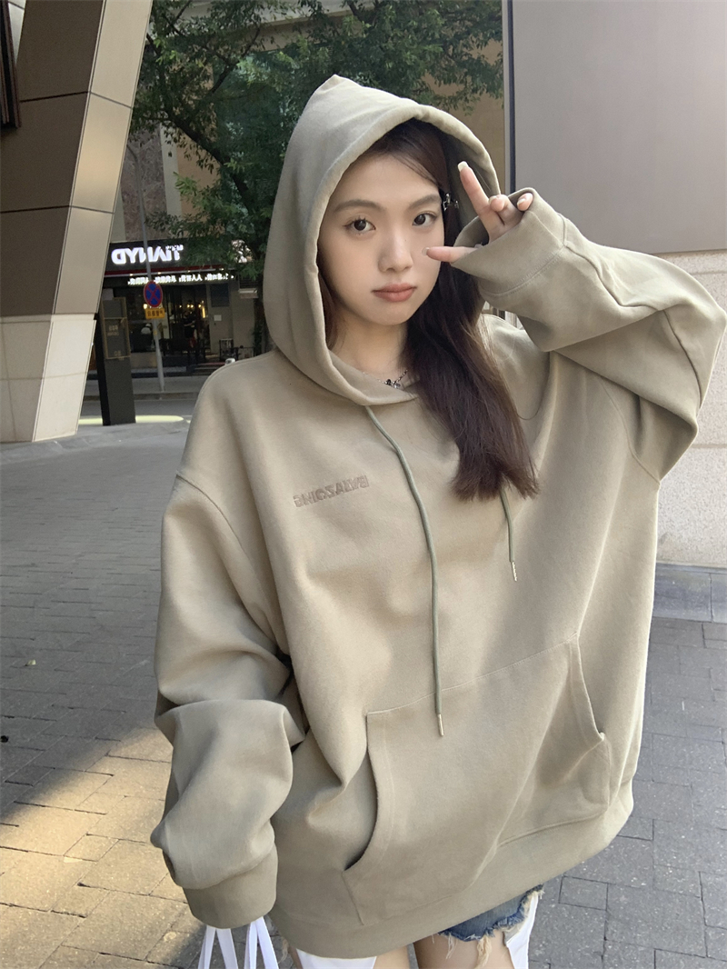 Embroidery hooded classic all-match pure loose hoodie
