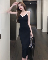 V-neck sexy temperament long dress black knitted dress