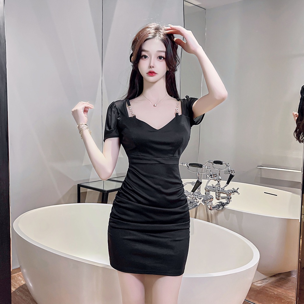 Strapless tight short sleeve package hip sexy dress