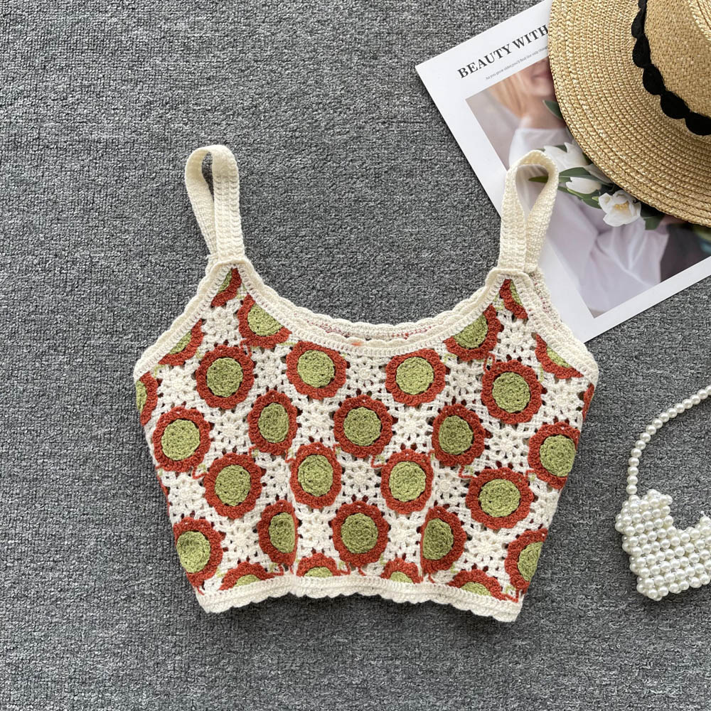 All-match vacation tops fashion daisy vest for women