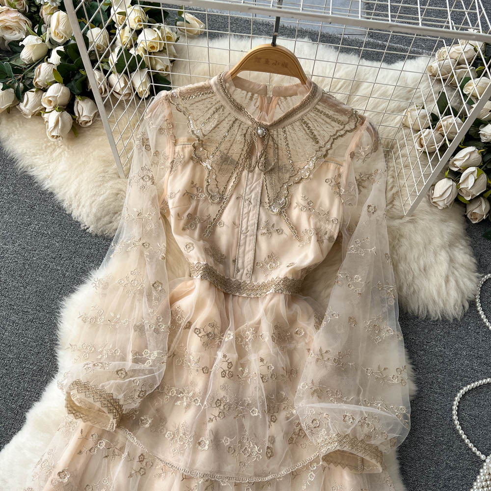 Thick and disorderly embroidery dress gauze lady dress