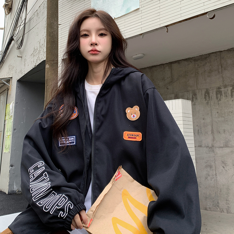 Loose hooded couple clothes Casual coat for women