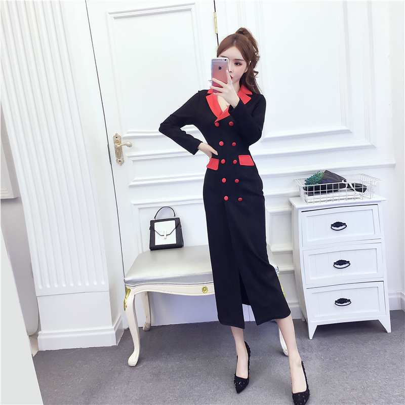 Spring and autumn mixed colors coat double-breasted dress