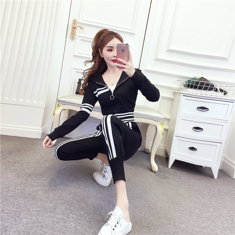 Spring and autumn long pants Casual tops a set