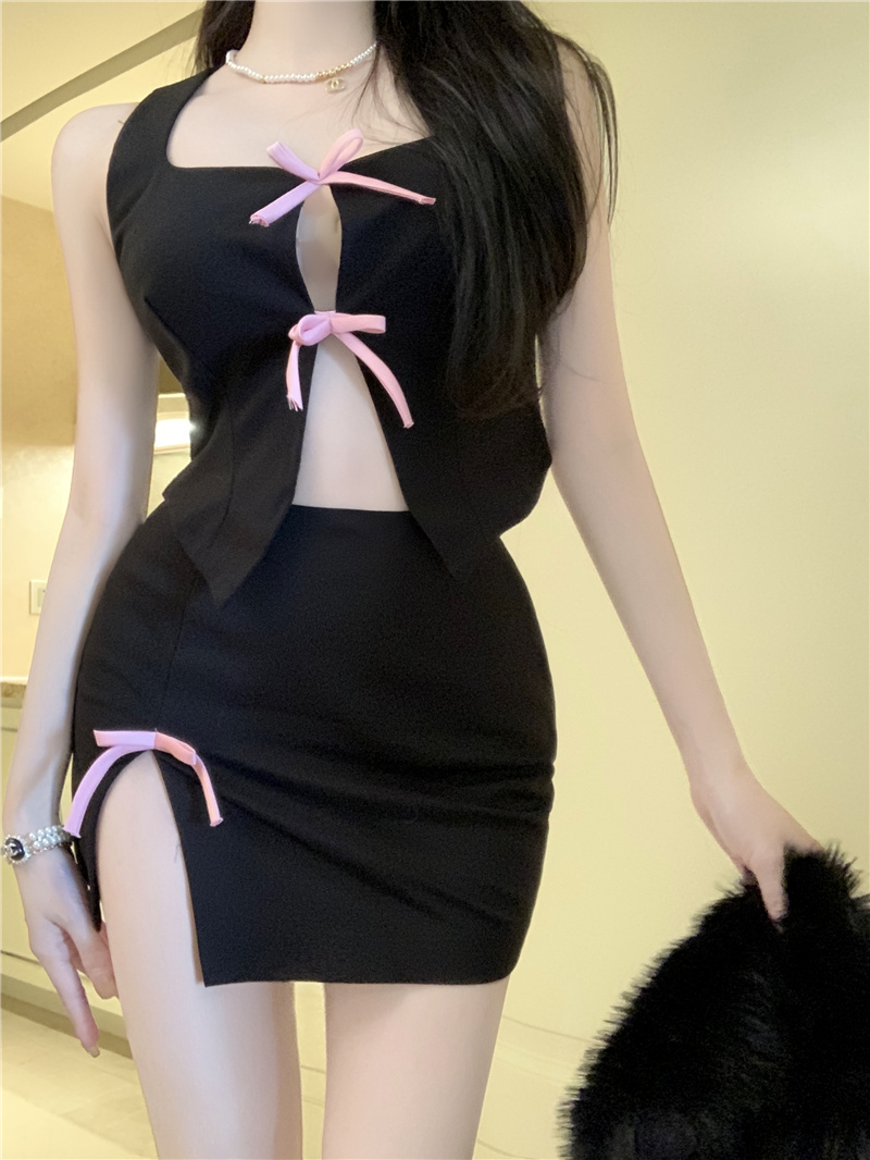Spicegirl sexy waistcoat bow skirt 2pcs set