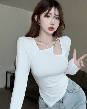 Sexy long sleeve clavicle short Western style T-shirt