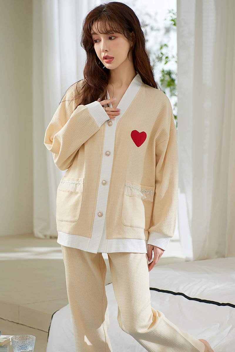 Long sleeve pajamas sweet cardigan 2pcs set for women