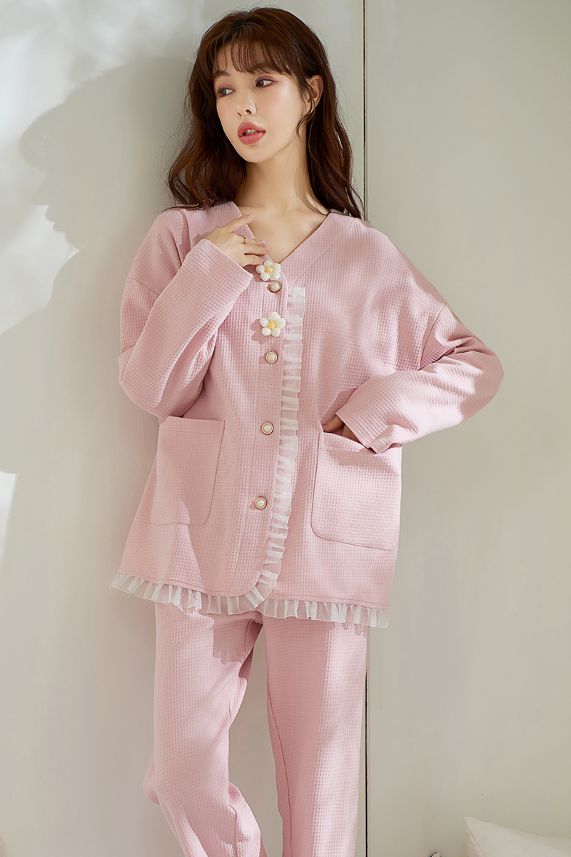 Long sleeve cardigan sweet pajamas 2pcs set