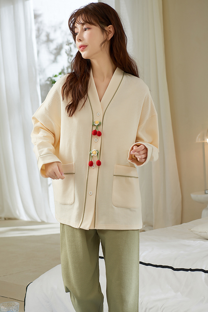 Cotton pajamas spring and autumn cardigan a set for women