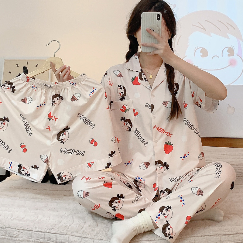 Homewear cardigan double short pajamas 3pcs set for women