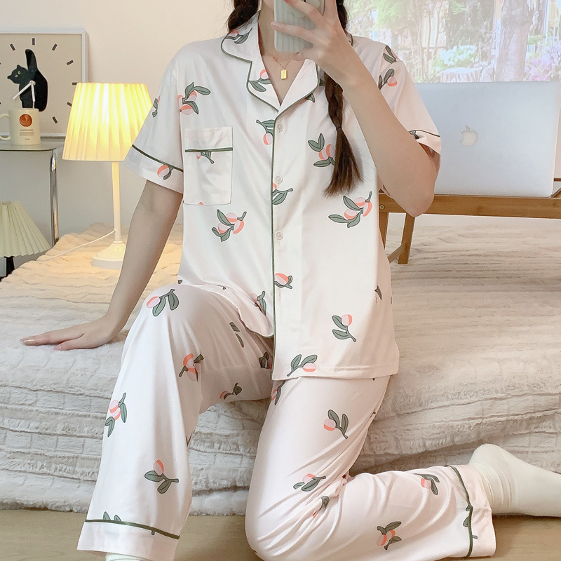 Simple cardigan summer pajamas 3pcs set for women