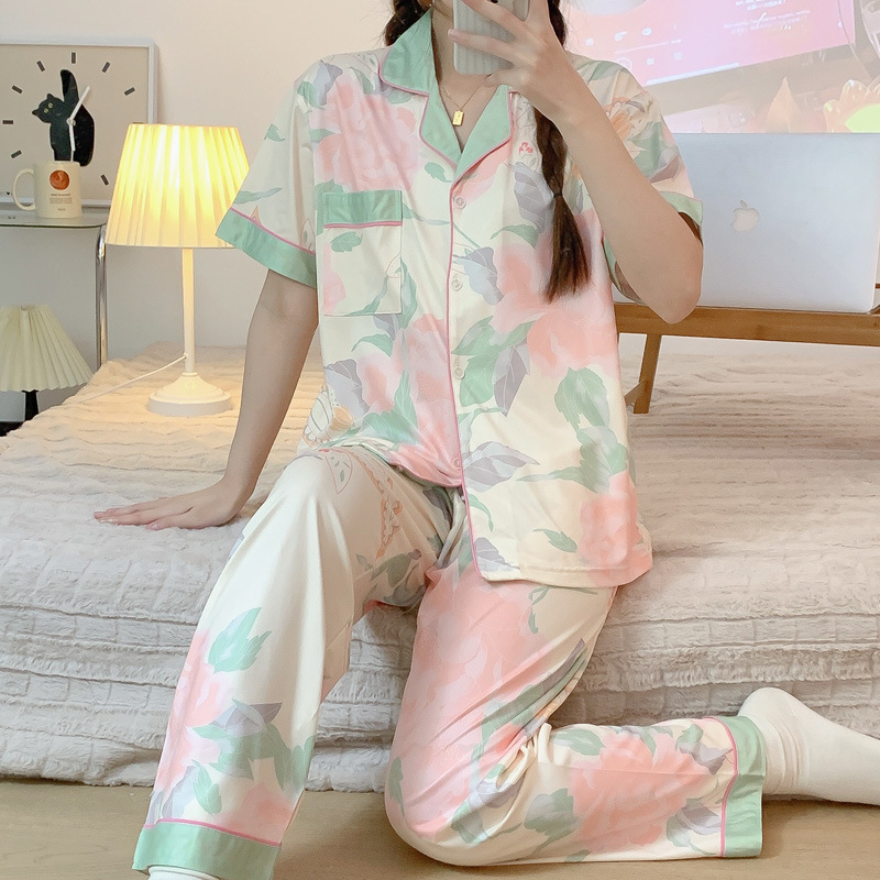 Summer pajamas homewear cardigan 3pcs set for women