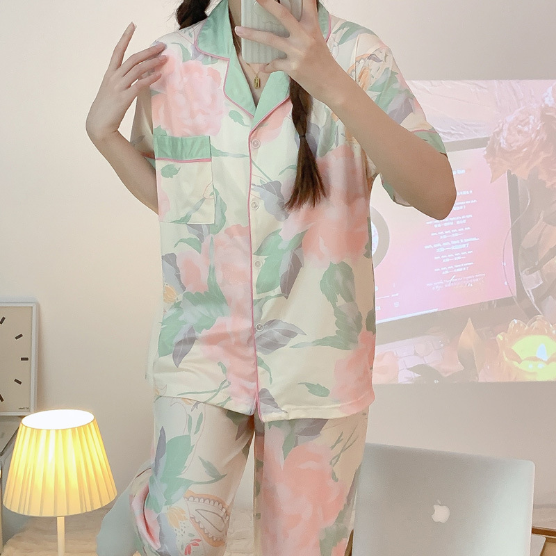 Summer pajamas homewear cardigan 3pcs set for women