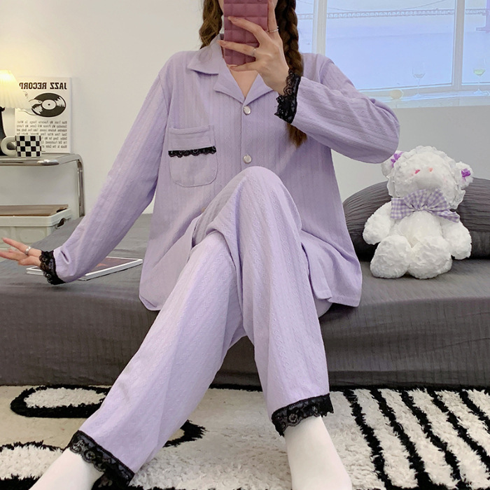 Casual cozy cardigan spring pajamas 2pcs set